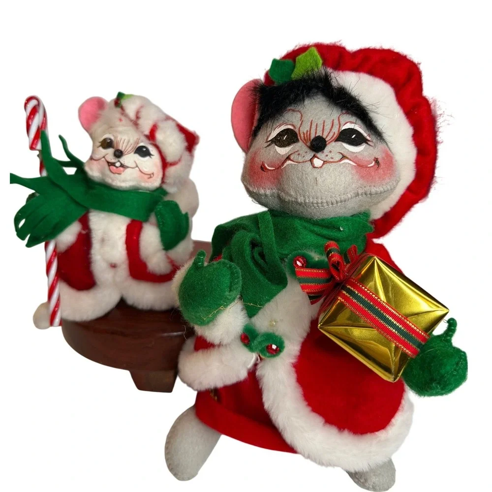 Vintage Annalee Christmas Mice Set Holiday Mouse Pair Candy Cane Gift 2008